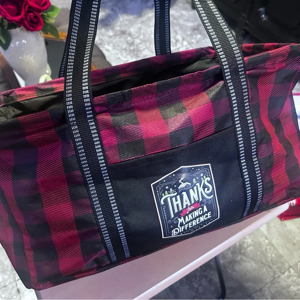 Pink and Black Plaid Tote Bag